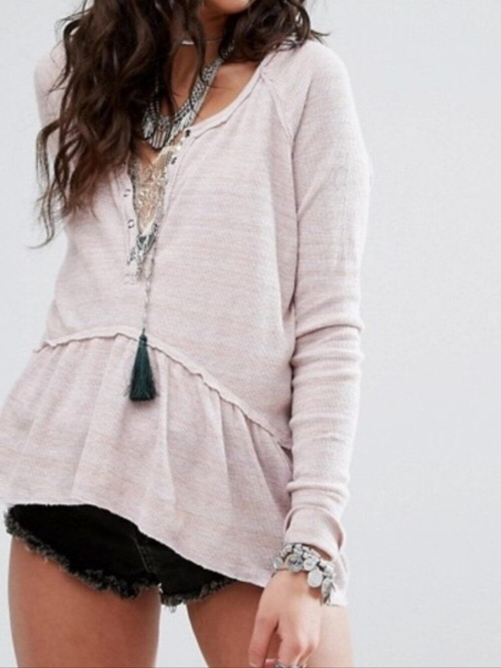 Free People We The Free Coastline Henley Top Pink Blush Peplum Medium